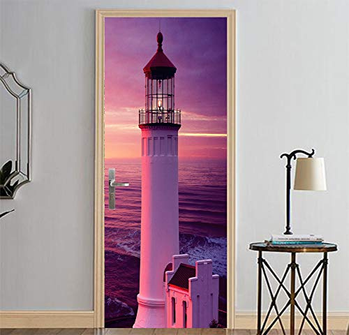 FYRHLH 3D Türaufkleber Leuchtturm Meerblick Türtapete selbstklebend Fototapete Türposter Türfolie Türsticker PVC Wasserfest Wandbild Für Wohnzimmer kinder bad Schlafzimmer B77 x H200cm