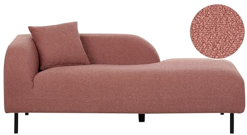 Beliani Chaiselongue Bouclé rosa linksseitig mit Kissen Retro Stil Metallgestell Le Crau