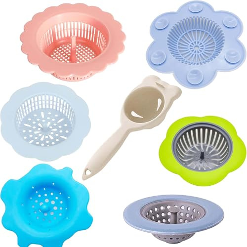 Allazone 7 Pz Colador de Fregadero de Plástico Acrílico, Desagüe para Fregadero, Colector de Pelos de Silicona, Colador de Silicona para Pintar Bricolaje