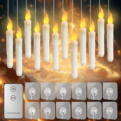 Vaileal 12 Stück LED Stabkerzen mit Fernbedienung, Flammenlose LED Kerze, Batteriebetriebene Schwimmende LED Kerzen, LED Stabkerzen Flammenlose Geeignet für Halloween, Weihnachten, Part Fenster Deko
