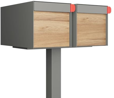 Boîte aux lettres américaine Big Americano pour deux Gris métallisé avec façade décorative en bois