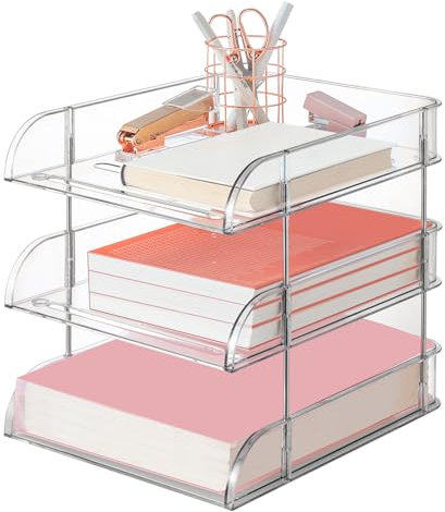 Clear Stapelbare Papierschalen 3-Pack,Ablagefächer Stapelbar Transparent,PET Clear Schreibtisch Brief Tray Set,Stapelbarer Schreibtisch Organizer,Papierablage a4 Stapelbar für Dokumente,Buchmagazin