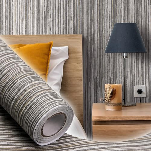 WADILE Grasscloth Peel and Stick Wallpaper, Textured Contact Paper, Faux Linen Wall Paper, Fabric Vinyl Wallpaper Self Adhesive