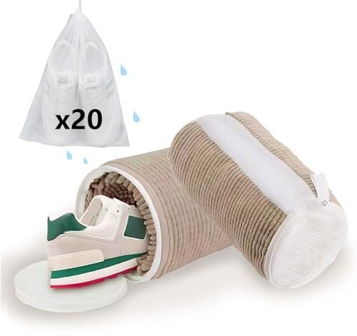 Kingbar 2 Stück Schuhwaschbeutel Waschmaschine, 360° Reinigungsflaum Mit Verstecktem Reißverschluss, Wiederverwendbarer Netzschuhe Wäschesack Für Sneaker, 34x17cm, Brown