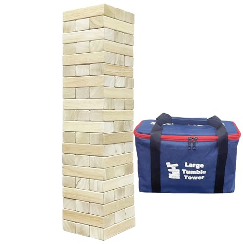 JacJoe All Pro Wooden Tumble Tower Game Toppling Block 60PCS Stacking Game Timber Outdoor Yard Games for Family (Big-1.64FT)