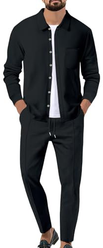 Hausanzug Herren Baumwolle Sport Anzug Herren Jogginganzug Tracksuit Winter Kleidung Herren Hausanzug Herren Elegant Herrenbekleidung Herren Winterjacke 4XL Anzüge für Herren Schwarz XL