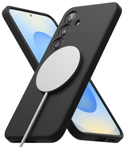 Ringke Silicone Magnetic [Compatible with MagSafe] for Samsung Galaxy S25 Plus Case, Soft Feel Coating Anti-Scratch Lightweight Protective Phone Cover for Magnetic Charger/Accessories - Black
