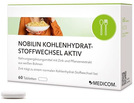 Medicom - Nobilin Kohlenhydrat–Stoffwechsel, Gewicht leichter kontrollieren mit Zink und Bohnensamen-Extrakt - 60 Tabletten