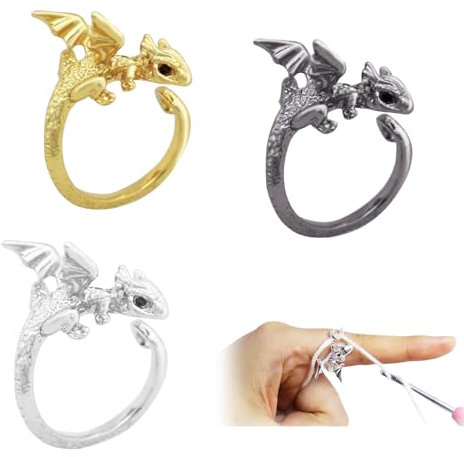 Mrltau 3 Pcs Drachen Häkelringe Finger, Metall Häkel Ring, Häkelzubehör, Strickring Finger, Dragon Crochet Ring, Häkeln Zubehör, Strickzubehör, für Häkeln & Stricken