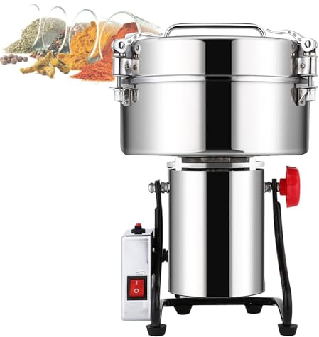 SaryEdge Electric Grain Grinder Mill Stainless Steel Cereal Spice Herb Powder Pulverizer High Speed Grinder Mill with 6 Blades Grinder Machine for Coffee Nut Cereal Flour Corn Seeds W(