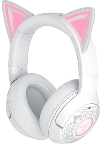 Razer Kraken Kitty V2 BT Wireless RGB Headset: Chroma RGB Kitty Ears & Earcups - Bluetooth 5.2-40 mm Drivers - Noise-Cancelling Mics - Lightweight - 40 Hr Battery w/Type C Charging - White