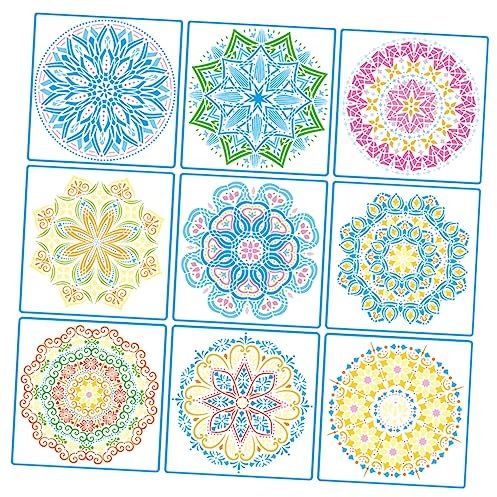Tofficu 9blätter Mandala Schablonen Zum Malen Fliesenschablone Für Wanddekoration Bodenschnitt-malschablone Aus Pet-material Wandschablone Für Heimdekoration