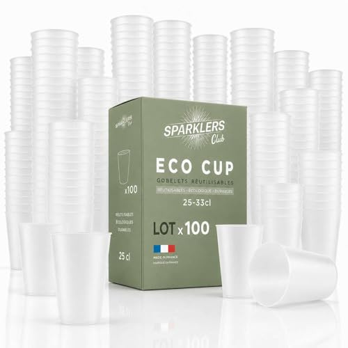 SPARKLERS CLUB Gobelet Ecocup Réutilisable 25 cl Polypropylène Givré | Polypropylène Sans BPA, Fabriqué en France, 100% Recyclable, Lave-Vaisselle, Empilable, Givré Translucide, 33 cl Ras Bord