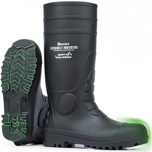GIEESHIELD Men's Rain Boots Steel Toe PVC Rubber Boots - Waterproof Slip-Resistant Garden Fishing Outdoor Knee High Work Boots for Construction, Agriculture, Industrial & Heavy Duty, Size 10