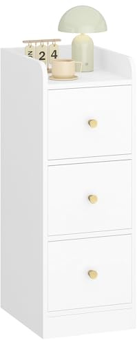 Hzuaneri Nachttisch Schmal, Beistelltisch mit 3 Schubladen | Nachttische mit Offenem Fach, für Schmale Räume Schlafzimmer, Wohnzimmer, 30 x 24 x 60 cm Weiß NS32113X