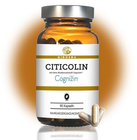 QIDOSHA® Citicolin mit dem Markenrohstoff Cognizin®, 500mg Citicolin je Kapsel, 90 Kapseln im Apothekrglas, jede Charge laborgeprüft, deutsche Fertigung