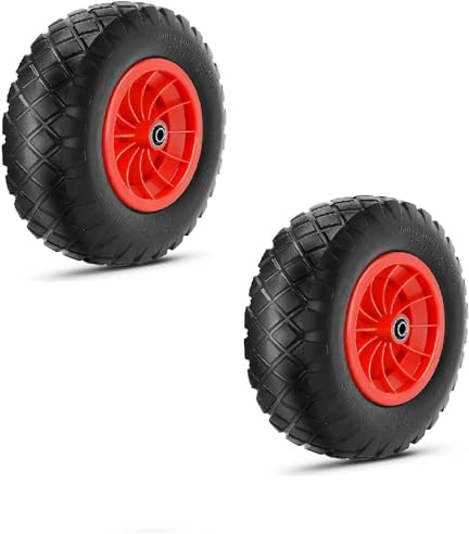 Youyijia 16 Schubkarrenrad 4.80/4.00-8, pneumatisch, Tragkraft 100 kg, pannensicherer Vollgummireifen mit 16mm Bohrung, robuster Ersatzreifen für Gartenwagen, Anhänger, Schubkarren und LKW (2 Stück)