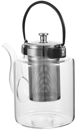 LIGIGWASH Tetera de Vidrio Resistente al Calor con Filtro de Acero Inoxidable Jarra Transparente para Infusiones y Agua con Diseño Antideslizante y Mango Aislante Cómodo
