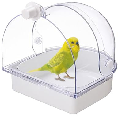 Vogelbad Für Den Käfig - Durchsichtige Badewanne Für Dusche Und Fütterung - Spritzwassergeschütztes Und Transparentes Vogelbad Für Den Käfig - Zum Nisten im Innenbereich am Fenster geeignet für Konure
