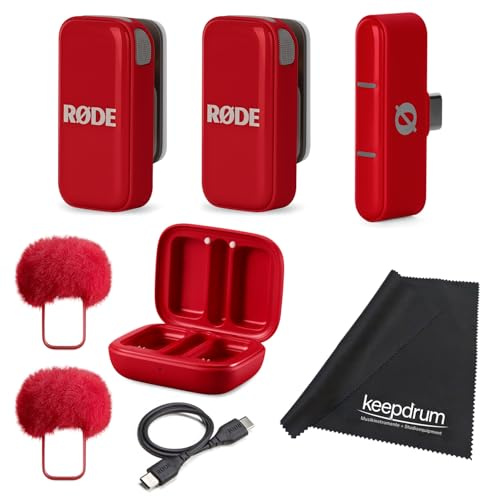 Rode Wireless Micro - Sistema de micrófono inalámbrico USB-C para smartphones, color rojo con gamuza de microfibra Keepdrum
