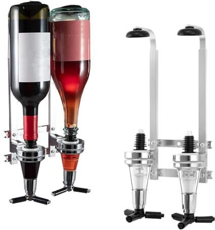 Doppelkopf Dispenser Flaschenhalter, Flaschenhalter Wand Getränkespender, Wand Montierter Bar Spender, Aluminiumlegierung Getränkehalter Rack, für Cocktail Bar Party Barkeeper Liebhaber
