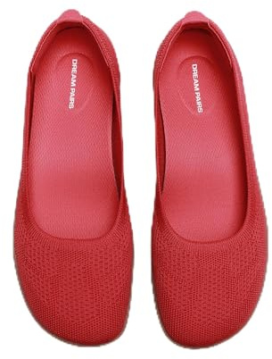 DREAM PAIRS Women's Ballet Flats Dressy Arch Support Wide Toe Box Knit Flats Comfortable Round Toe Slip On Travel Work Business Office Barefoot Shoes,Size 10,Red,SDFA26015W