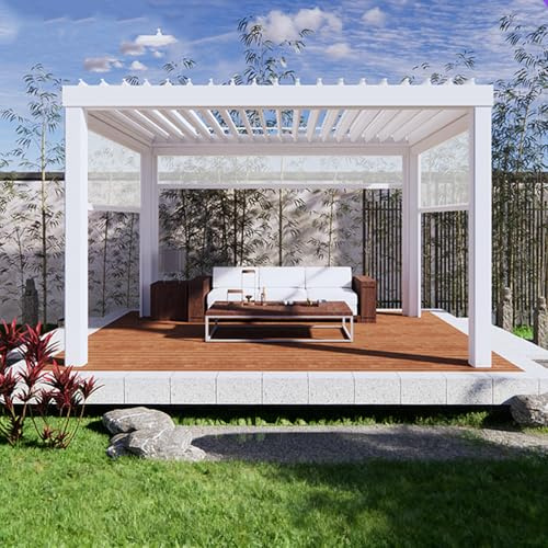 Pavillon Pergola Überdachung für Garten&Terrasse mit Lamellen Dach verstellbar stabil&wetterfest Voll-Aluminium Grillpavillon-Pergola Lamellen-Pavillon wasserdicht (Weiß, 3X4M)