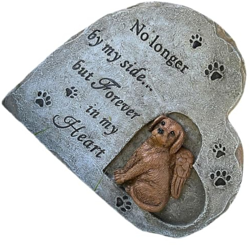 Veemoon Pierre Commémorative pour Chien en Résine, Forme Cœur, Ornement Funéraire Extérieur, Mémorial pour Animaux de Compagnie, Statue Jardin Solide, Présent Souvenir pour Chiot