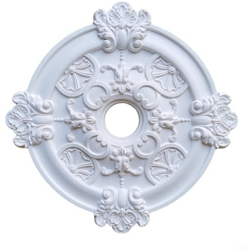 Violiica Runde PU-Deckenrosette, 39 cm, weiße dekorative Lampenabdeckung, für Nahtlose, bohrfreie Montage, Wohnaccessoire