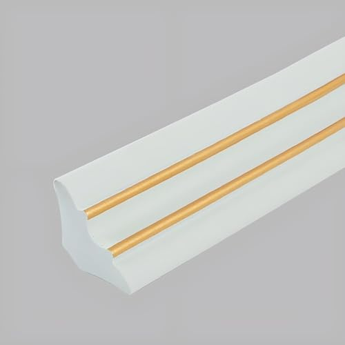 Selbstklebende PVC Deckenleiste 5m, Flexibel & Zuschneidbar, Wasser und Ölbeständig, Eckleiste Abschlussleiste für Decke Wand, Fugenabdeckung Rundbogen Abschluss Zierleiste(Weiß+Gold,Breite: 35mm)