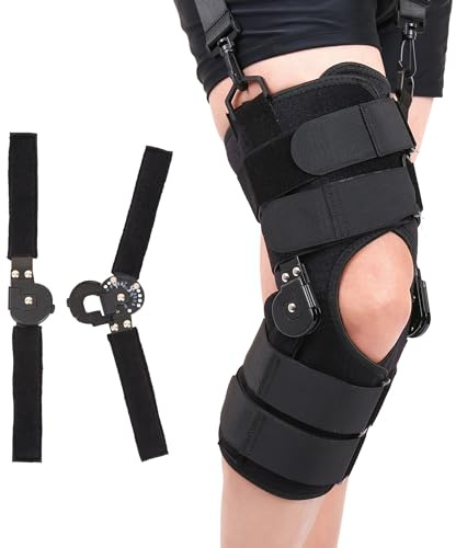 Voinnokal Rodillera ortopédica ajustable estabilización ROM postoperatoria rodilla férula de rodilla con estabilización articular estabilizadores de piernas para desgarros de menisco (S)