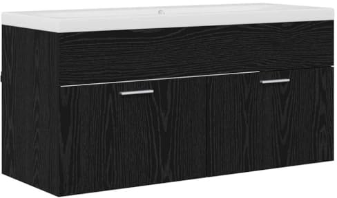 XHNIFBN Armadio da bagno nero rovere 100 x 38,5 x 46 cm, moderno set di mobili da bagno con lavandino e spazio di archiviazione, robusto e durevole per piccoli bagni e WC degli ospiti
