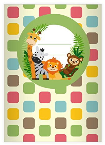 Kartenkaufrausch 16 Fröhliche, buntes Zoo DIN A4 Grundschul Hefte mit Giraffe, Zebra und co in grün Kontrastlineatur 2