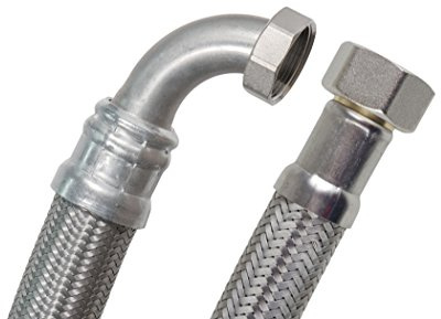 SFX® Panzerschlauch 100cm - DN25-1 Zoll ÜM x 1 Zoll ÜM mit 90 Grad Bogen flexibler Edelstahl Umflechtung Flexschlauch 1000mm