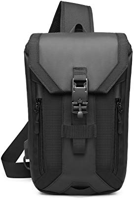 FANDARE Anti-Theft Brusttasche Sling Bag mit USB Schultertasche Herren Grosse Kapazität Crossover Bag Umhängetasche für Schule Outdoorsport Wandern Radfahren Bergsteigen Reisen Dauerhaft Polyester