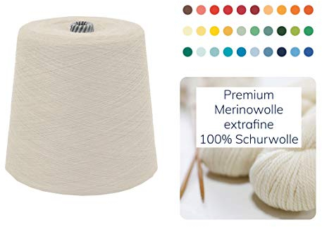 Strickwolle 1 kg 1000g Merinowolle Extrafine 100% Schurwolle Schafwolle Handstrick Wolle zum Stricken Häkelwolle Häkeln Garn Nadel 2,5 3 3,5 4 - Creme Leinen