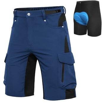 Cycorld MTB Hose-Kurz-Herren-Fahrradhose-Gepolstert, Schnelltrocknende MTB Shorts Radlerhose Atmungsaktiv Radhose Herren Kurz mit Haken- und Flauschband(Indigo, 2XL)