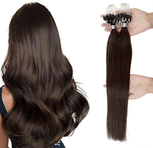 Misslala Microlink Hair Extensions 24 Inch 100% Human Hair Microchip Extensions Color #4 Brown Micro Loop 50 Grams 50 Strands