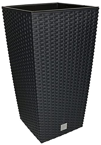 KOTARBAU® - Vaso da fiori in rattan quadrato con vaso interno, colore antracite, misura: 265 x 265 x 500 mm