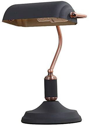 ZGHD Desk lamp,Retro Style Desk Lamp,Black Bankers Lamp with Adjustable Lampshade,LED Office Lamp Desk Bedside Lamp for Bedroom,Living Room