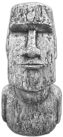 gartendekoparadies.de Statue Moai-Kopf für den Garten, Steinfigur, H. 55 cm, 36 kg, Grau, frostsicher aus Steinguss für Außenbereich