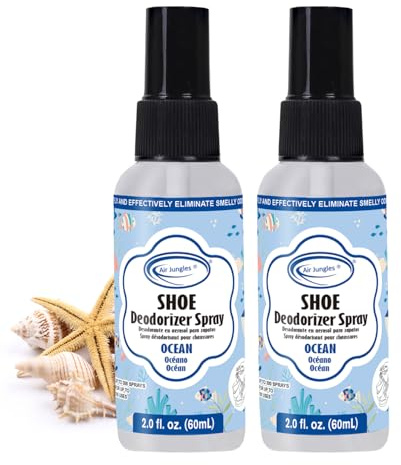 Air Jungles Shoe Deodorizer Spray Travel-size, Ocnet Scent- 2 fl oz (Pack of 2) Up to 300 Spray Each, Odor Eliminator for Sneaker, Boot, Locker and Gym Bag, Smell Remover Footwear Freshener Spray