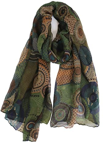 Van Der Rich ® - Tücher Schal Dessin Blumen Größe: 180cm*80cm - Damen (31-Khaki, TU)