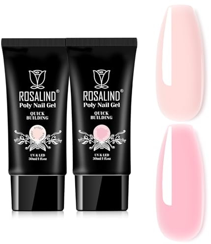 ROSALIND Poly Nail Gel Set Mjuk Rosa&Pärlorosa 30ml*2 UV Förlängning | Snabbhärdande UV LED Gel för Naglar Proffs och Nagelsalonger, en Perfekt Present Till Nagelentusiaster