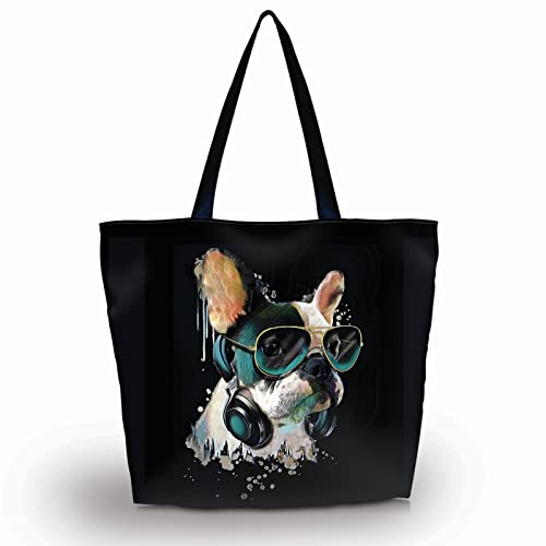 AOKSUNOVA Einkaufstasche Faltbar Stofftasche mit Reißverschluss Hund | Bedruckte Faltbare Einkaufstasche mit Reißverschluss,Viel Stauraum und Praktischer Stoffbeutel für Alltag,Reise und Einkauf