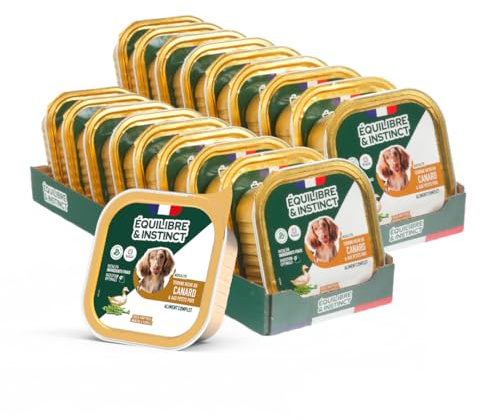 EQUILIBRE & INSTINCT - Chien Adulte - Pâtée Nourriture Humide Canard - Transit Digestif Optimal - Recette Complète Formulée avec des Vétérinaires - 18x300g - Fabriqué en France