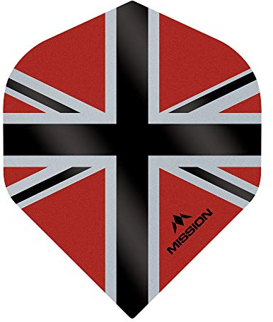 Mission Darts Alliance Flights | Extra starke Premium UV Flights | Union Jack Standardform 150 Mikron, Rot, 1 Set mit 3 Flights (F3139)