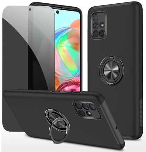 Dechyi Sichtschutz hülle für Samsung Galaxy A71 4G Schwarz Handyhülle mit Anti-Spähen aus gehärtetem Glas Displayschutzfolie mit Ringhalterung stoßfest, Kratzfest strapazierfähig Schutzhülle