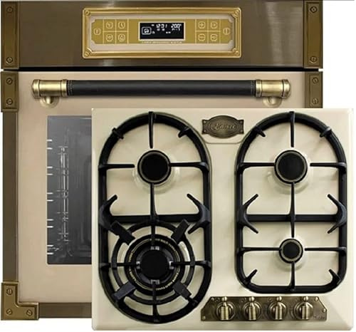 Kaiser Herdset EH 6726 ElfAD+KG 6325 ElfEm Turbo, Retro Einbau Backofen 80L, Elektro Backofenset – 11 Betriebsfunktionen+Einbau Gas Kochfeld 60 cm, Elfenbein Emaille, Erdgas/Propangas/Fl.