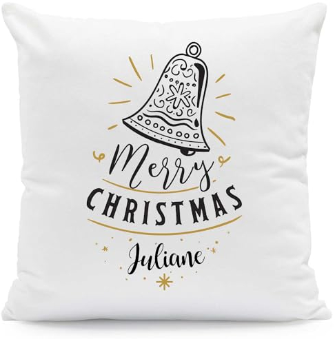 GRAVURZEILE Kissen mit Weihnachtsmotiv - Weihnachtsglocke - Personalisiert mit Name - Weihnachtsdeko - Geschenke für Frauen & Männer - Weihnachtszeit Wichtel Geschenk für Sie & Ihn - Mit Füllung
